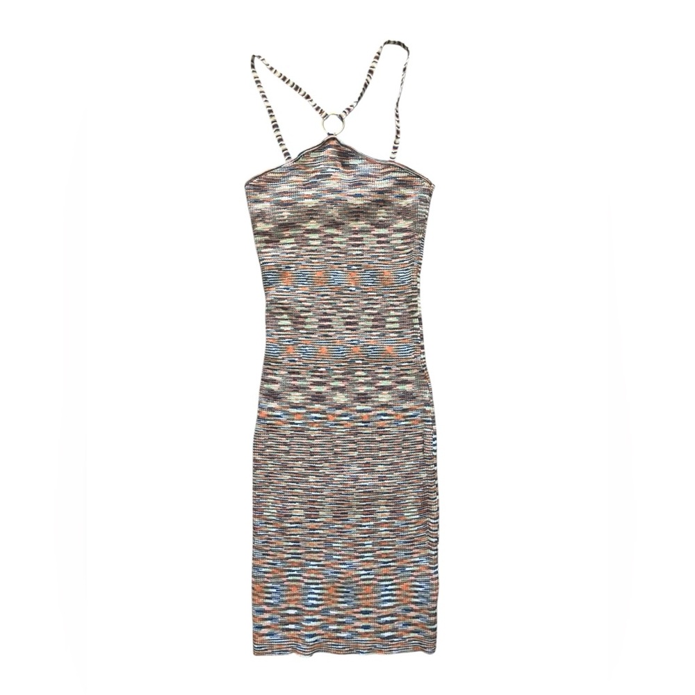 New Say What multi colored summer fitted ribbed tank dress size medium